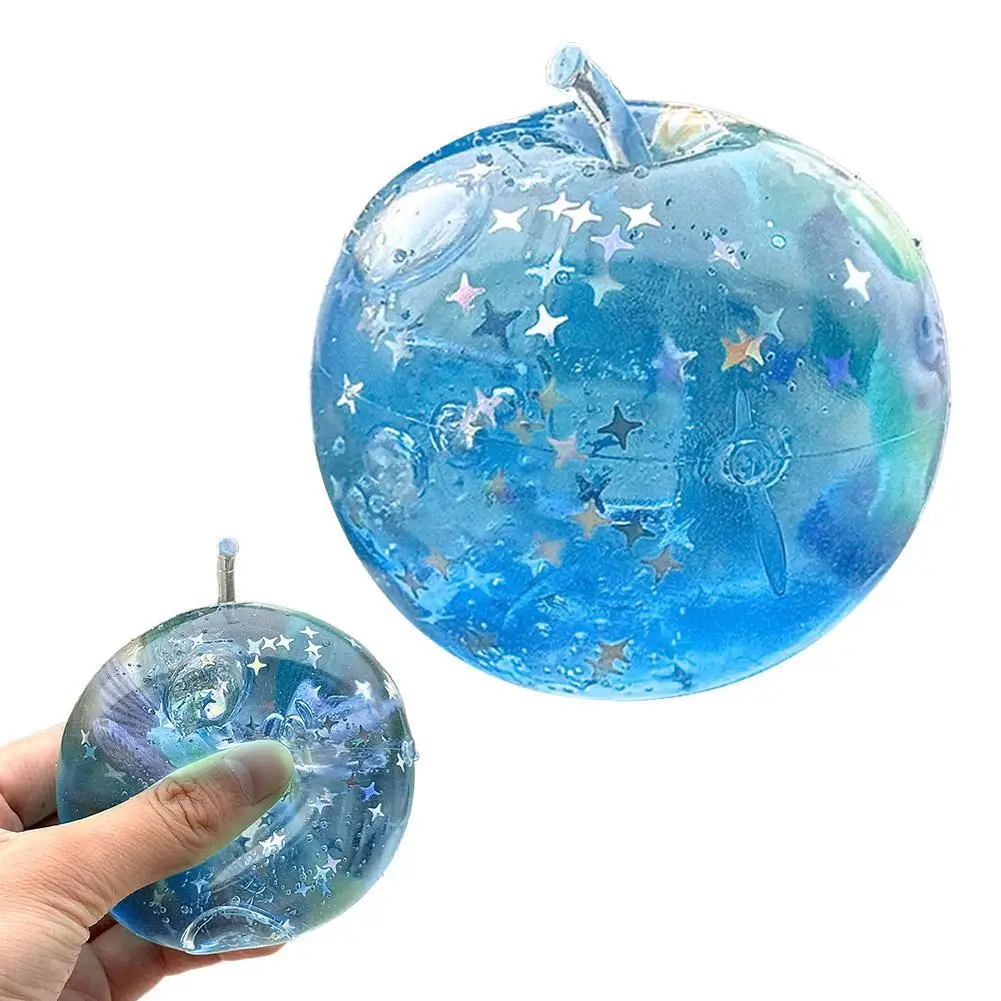 FF  Apple Stress Ball, Soft Squeezable Fidget Toy with Star Glitter Slow Rising Sensory Toy for Anxiety Relief,TPR Squishy Toy