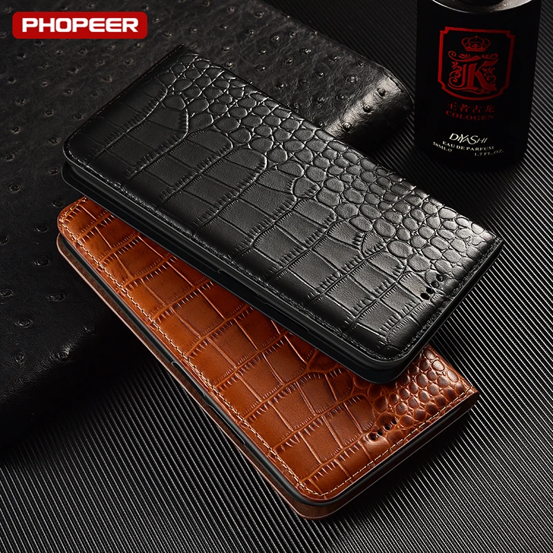 

Luxurious Style Crocodile Textured Real Leather Wallet Phone Cases For Xiaomi Mi Civi 1S 2 3 4 5 Pro Magnetic With Card Slot