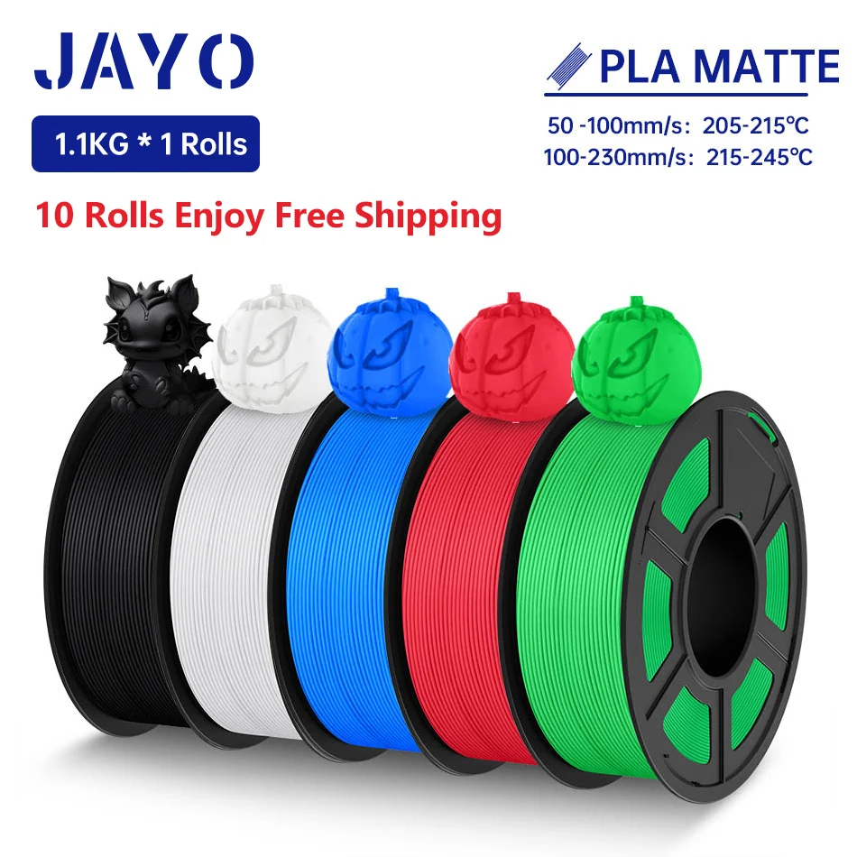 JAYO 3D Printer Filament PLA Matte 1.75MM Neatly Wound 3D Filament PLA 1.1KG Smooth Matte Finish 3D Printing Materials