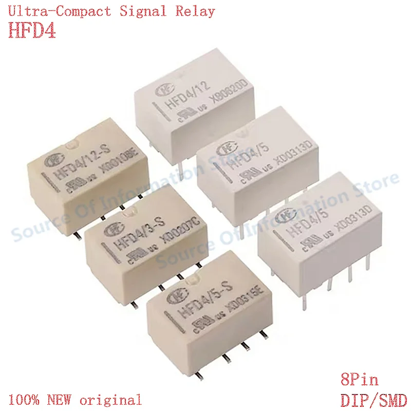50Pcs HFD4/3V/4.5V/5V/12V/24V-SR Signal Relay 2A 8Pin SMD/DIP 100% New