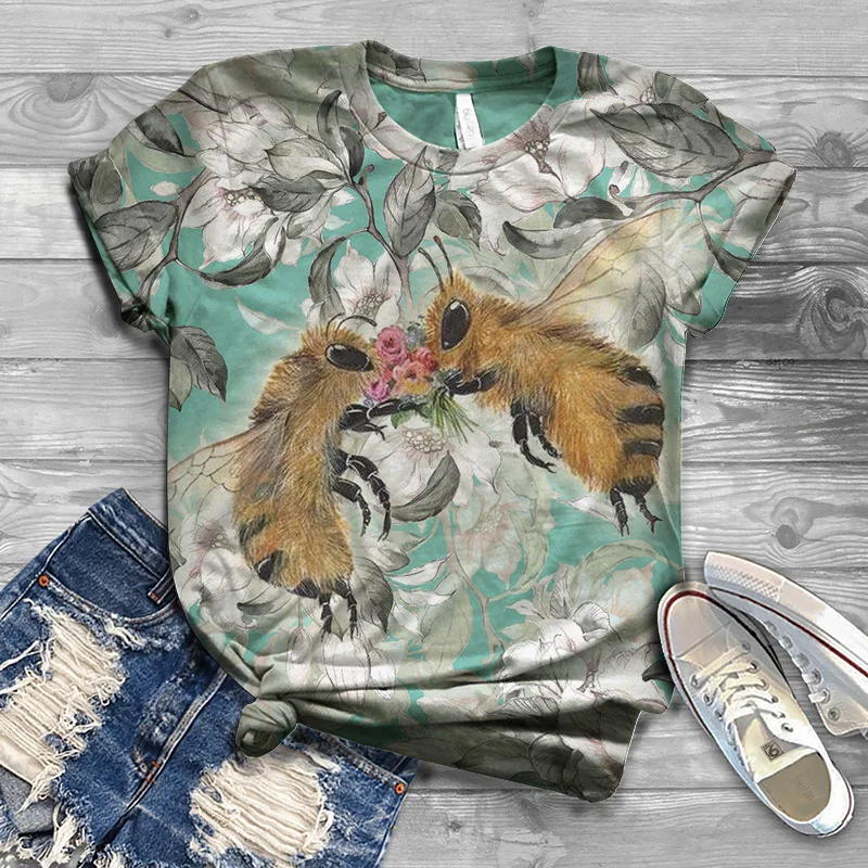 

Summer Funny Bee T-Shirts Animal 3D Print Women's Streetwear O-Neck Short Sleeves T Shirt Y2k Harajuku Tees Top Female Clothing
