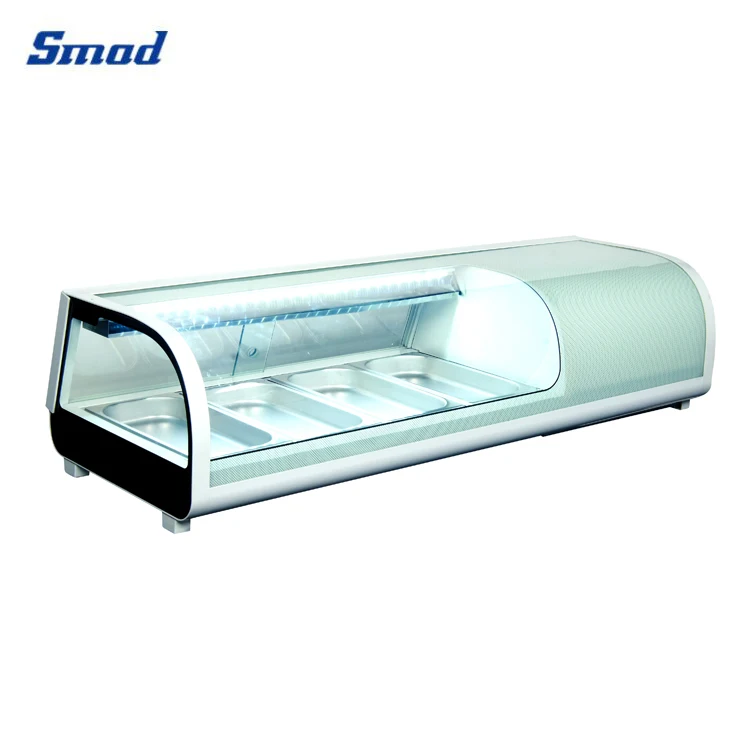 Smad Comercial Curvo Vidro Chiller, Food Display Cabinet, Sushi Showcase, 42L a 132L