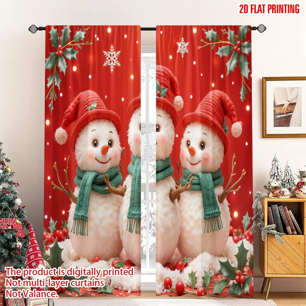 

2pcs 2D flat printing Merry Christmas Popular Window Curtains Christmas Snowman Holiday Fabric Without Electricity Party