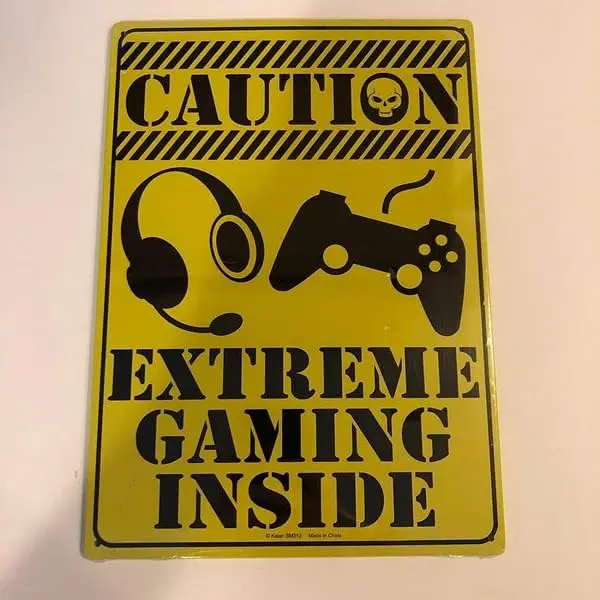 IN Metal Tin Signs Gamer Signs For Door Caution Extreme Gaming Inside Metal Wall Art Sign Gamer Bedroom Mancave Game Sign Li