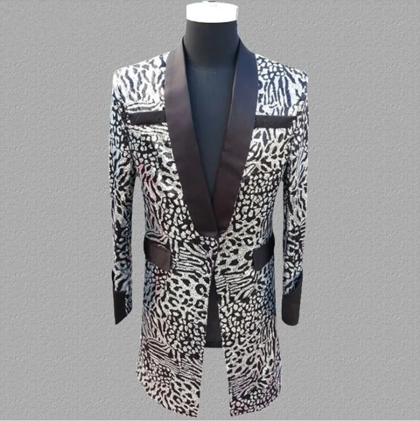 New Fashion Leopard Sequin Blazer Coats Men's Gowns Jackets Nightclubs Bars DJ Suits Male Singers Personality Trends Overcoat