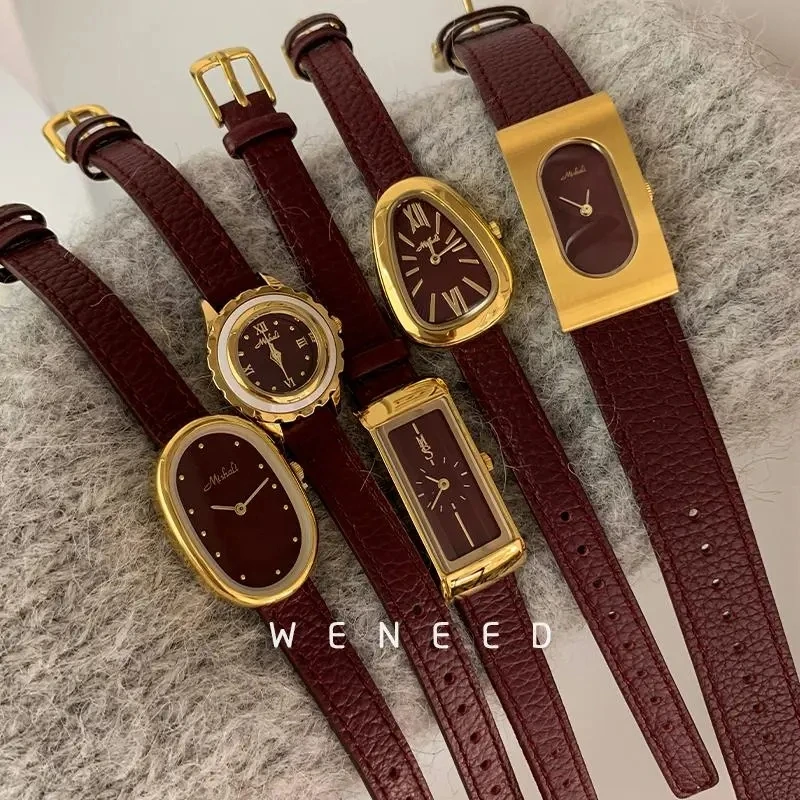 Orologio da donna al quarzo con cintura serie bordeaux dal temperamento retrò, orologio da donna, accessori da donna all'ingrosso