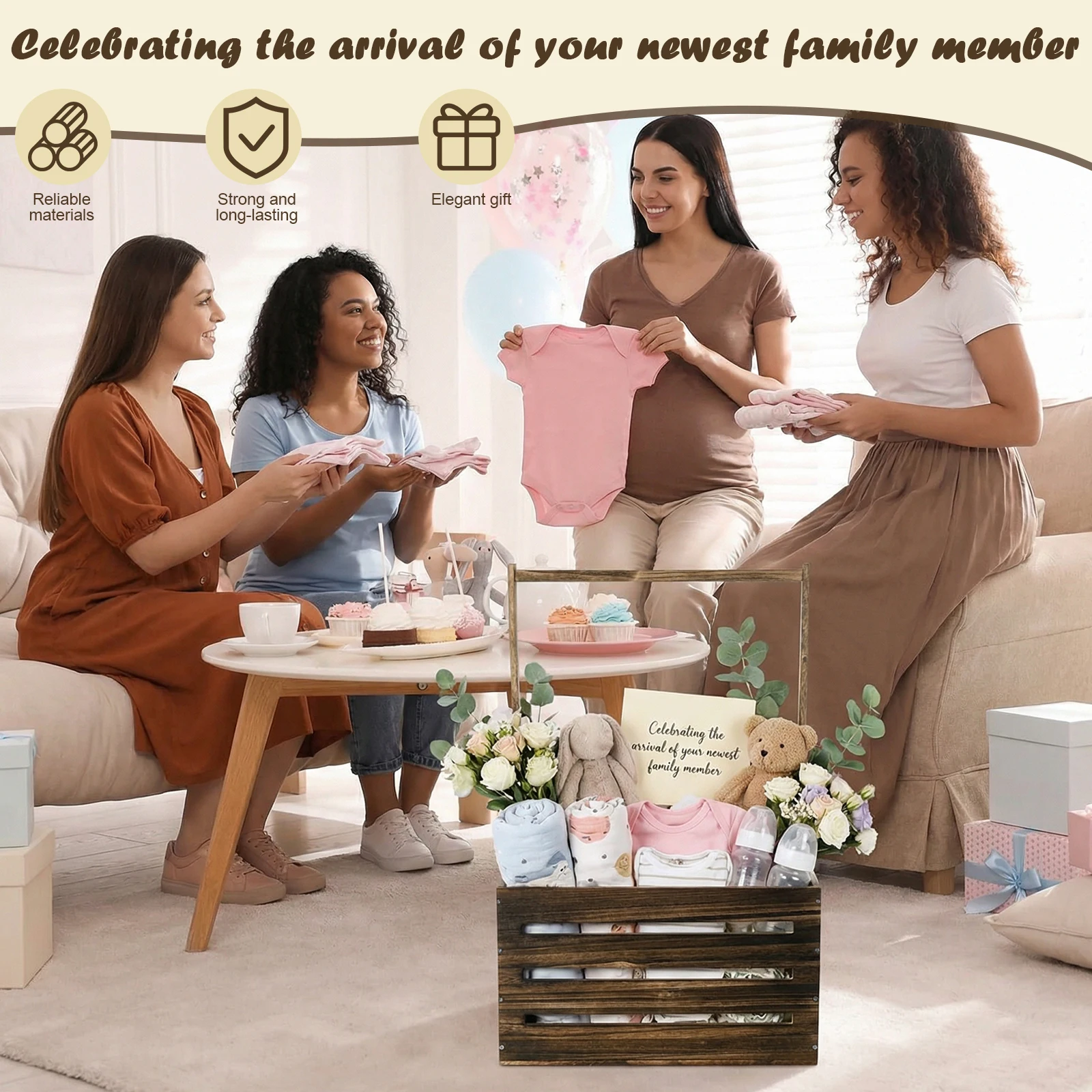 Wooden Baby Basket Storage Crate for Girls