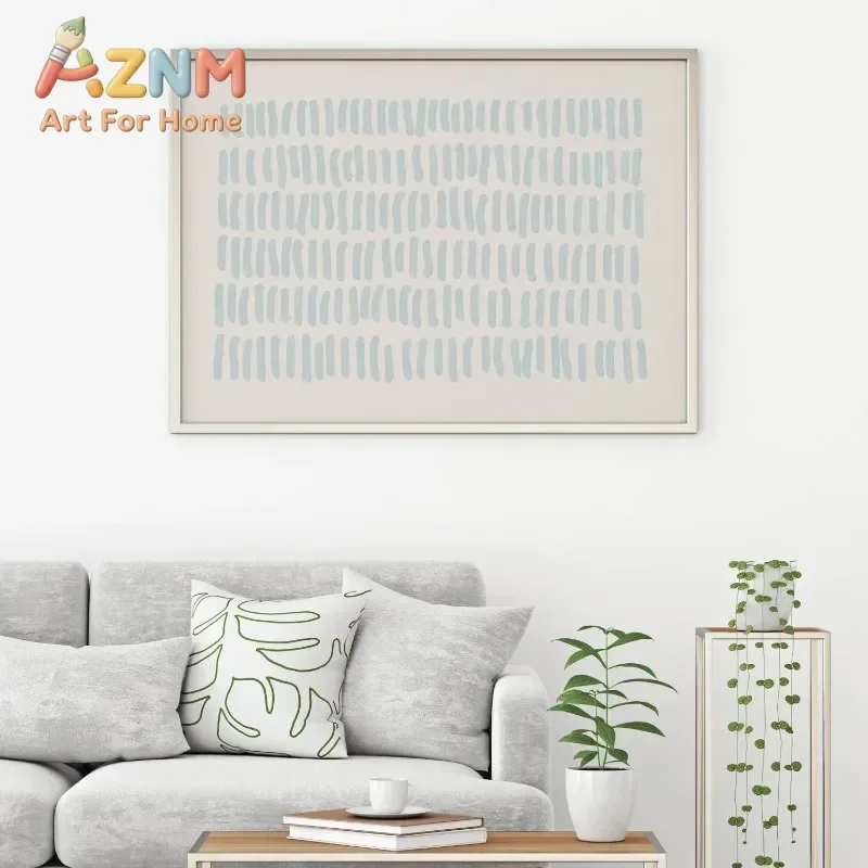 Soft Blue Abstract Line Canvas Wall Art Unframed Minimalist Brush Stroke Print Neutral Boho Poster for Modern Bedroom Home Decor