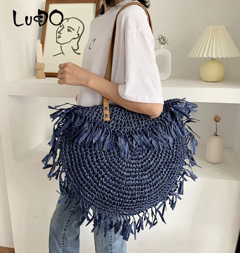 

Shoulder Bags for Women 2024 Female Ins Summer Big Capacity Paper Bag Handmade Woven Beach Bag Bohemia Bali Handbag