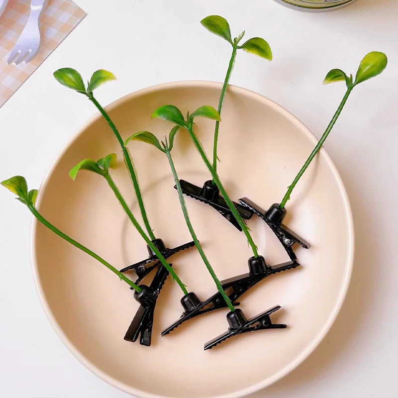 Creative Funny Little Bean Sprouts Grass Hair Clips for Girls Fashion Green Grass Bean Sprout Hairpins Plant Hair Accessories