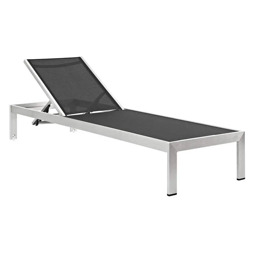 

Shore Outdoor Patio Chaise Aluminum Chair Set of 2, Silver Black, 2 Mesh Chaise