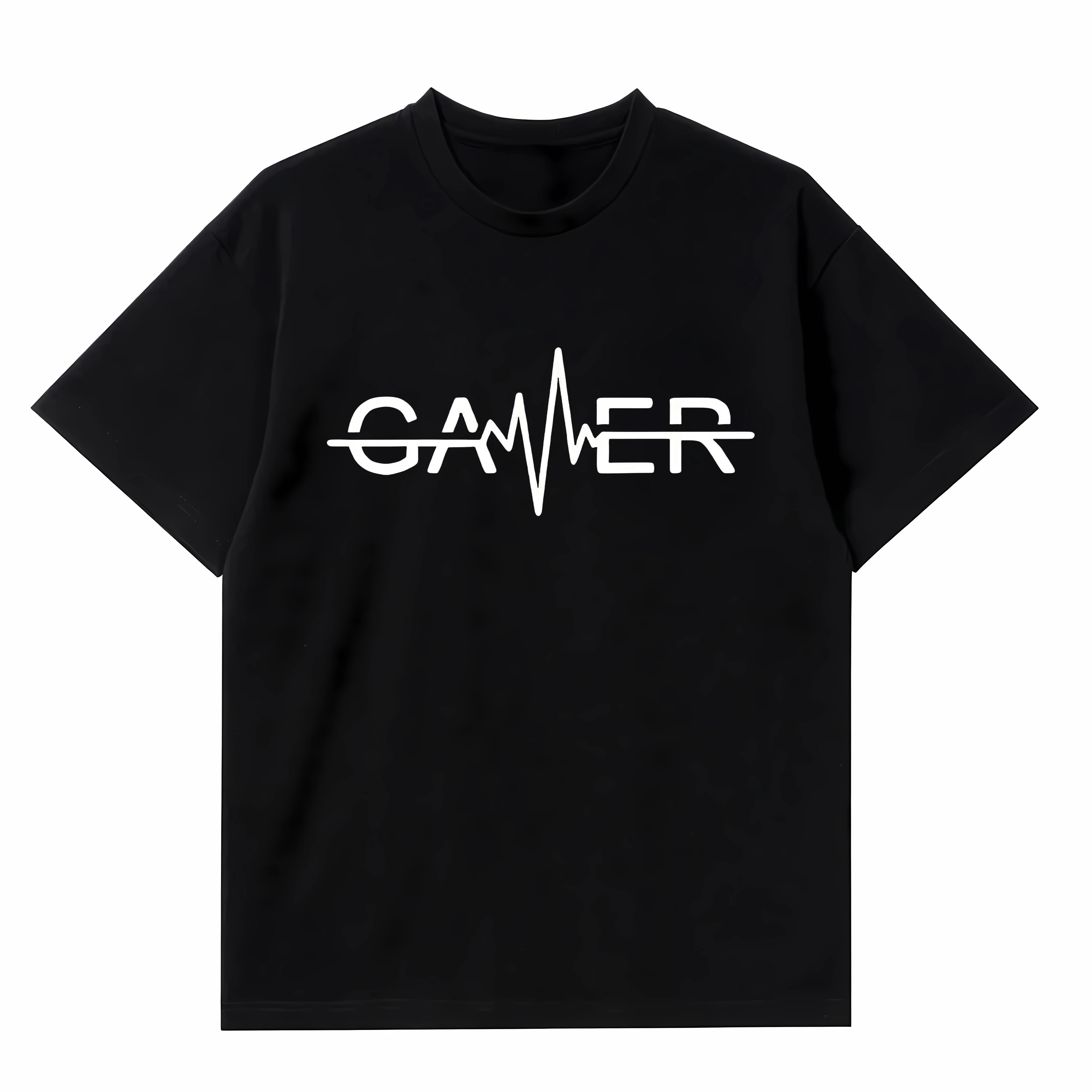 ECG Heartbeat Gamer Integrated Letter Graphic Tees Video Game Lover Minimal Gaming Hobby Loose Unisex Casual Gift Tops KT10069