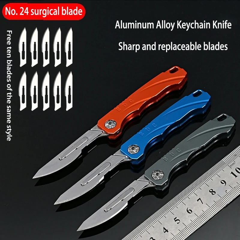 

10pcs#24 Portable Titanium Mini Camping Equipment Unboxing Mini Keychain Hanging Detachable EDC Scalpel Outdoor Folding Knife