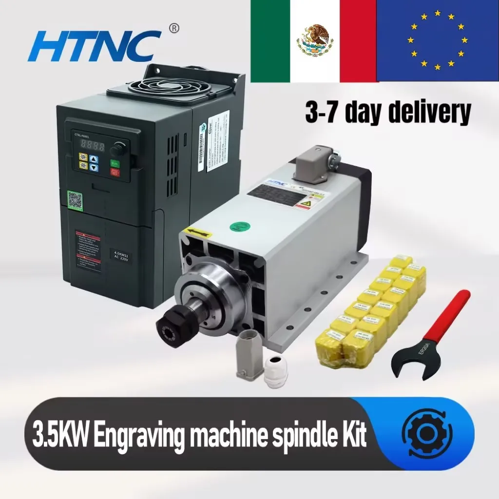 Heiß begehrter 3,5-kW-CNC-Spindelmotor 220V ER20 Spindel 1,4Nm 24000 U/min + 4kW Frequenzumrichter 50/60Hz + ER20A-Schlüssel + 15 Stück ER20-Spannzangen