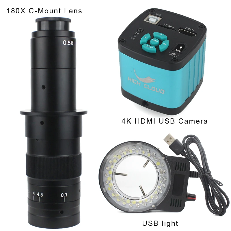 

48MP 4K 2K HDMI USB Digital Video Microscope Camera Industrial Monocular 180X Zoom C-Mount Lens For PCB Phone Repair Soldering