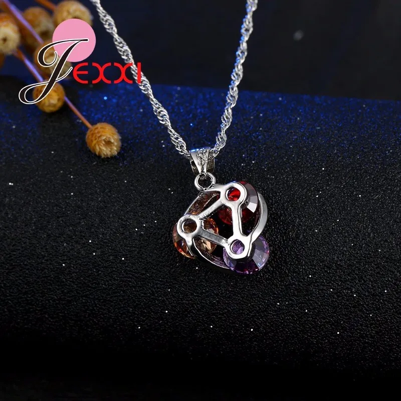 Luxury Rhinestone CZ 925 Silver Needle Jewelry Set For Women Girl Necklace Pendent Earrings For Anniversary Party