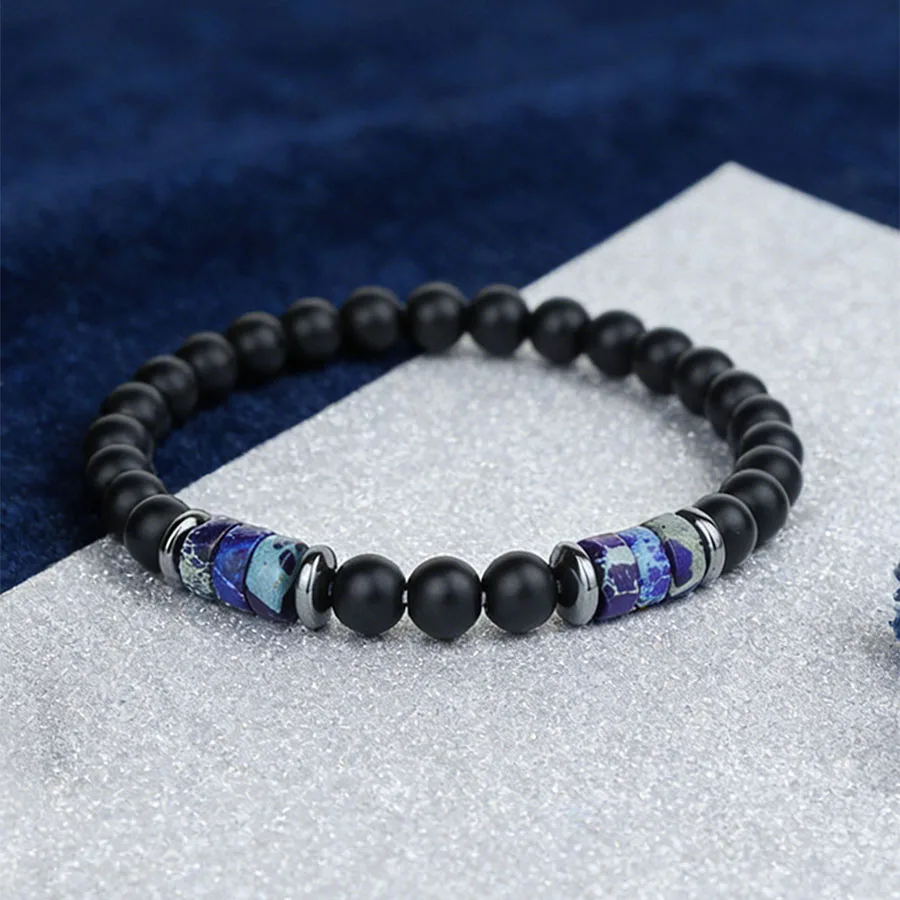 Herren Schwarzes Mattes Perlenarmband 6mm Blauer Howlith Tigerauge Stein Minimalistisches Heilendes Perlenarmband Einfacher Stil Männerschmuck Geschenk