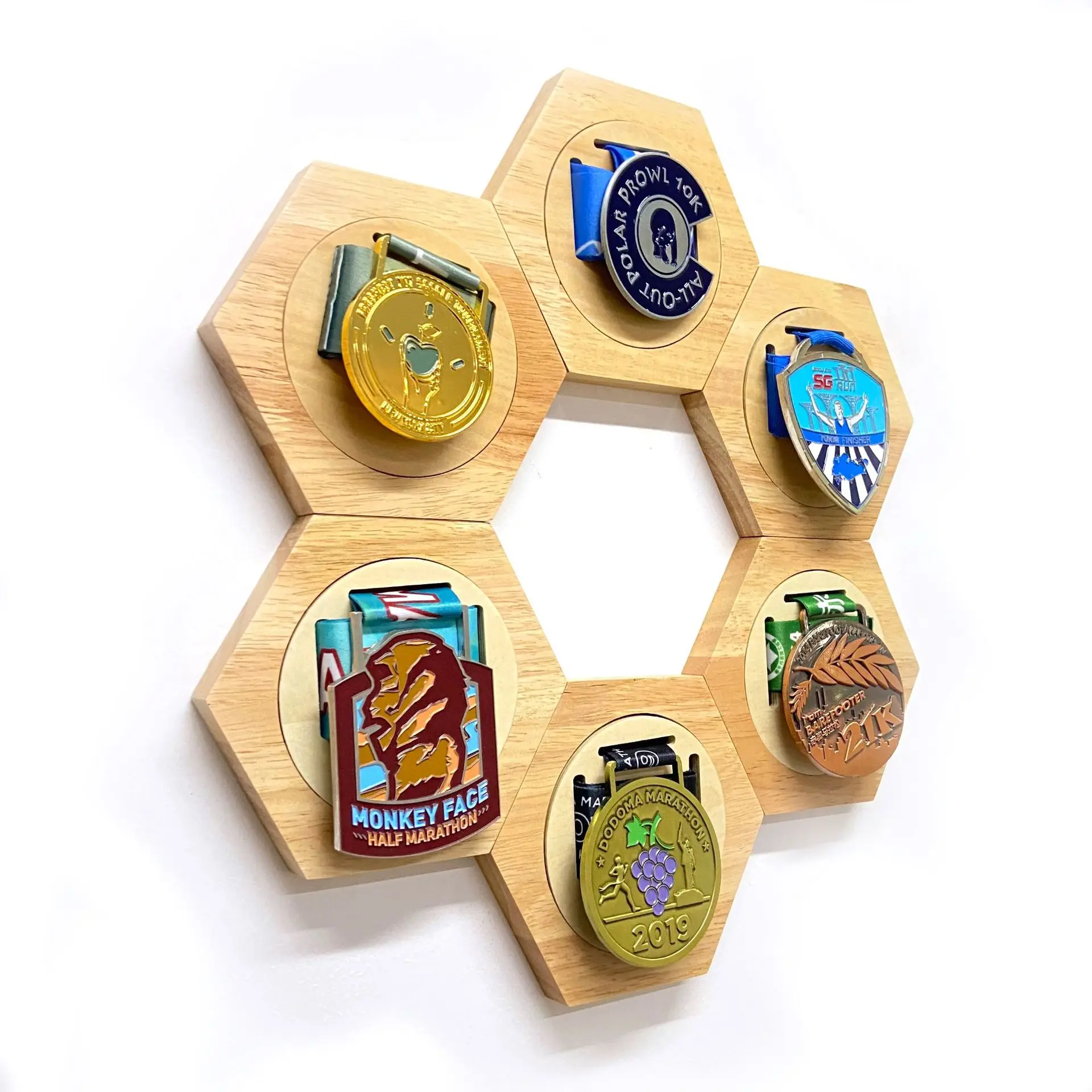 Wooden Hexagon DIY Medal Display Stand Household Honeycomb Wooden Medal Hanger