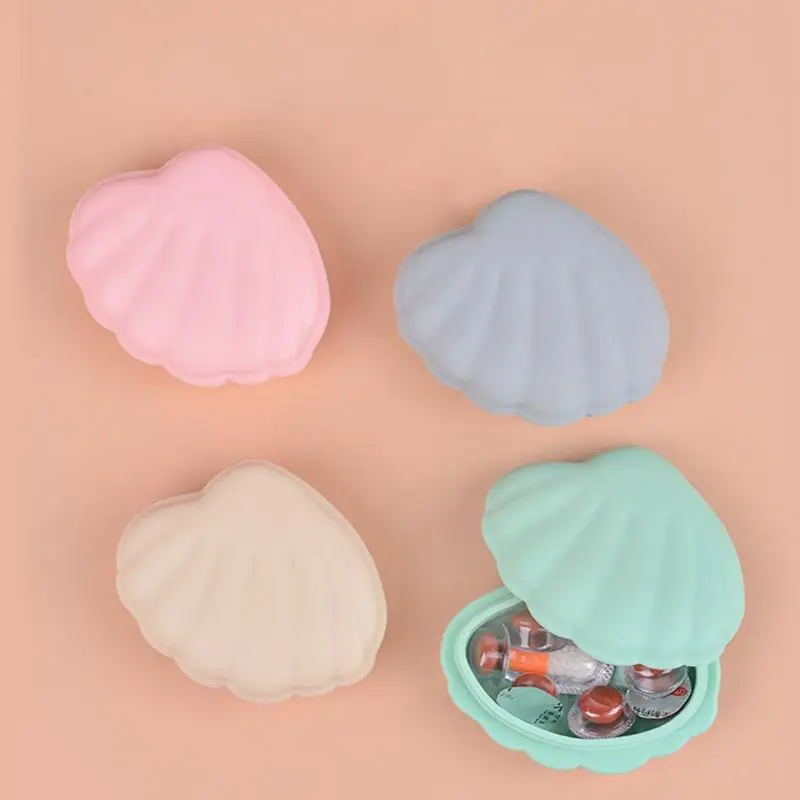 1Pc Shell Shape Pill Organizer Box Portable Travel Medicine Container with Compartments for Pills Jewelry and Small Items Multi