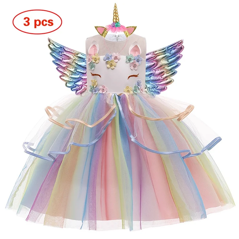 Gaun pesta putri musim panas kostum Unicorn gaun ulang tahun Fantasia tanpa lengan karnaval pakaian Halloween Unicorn