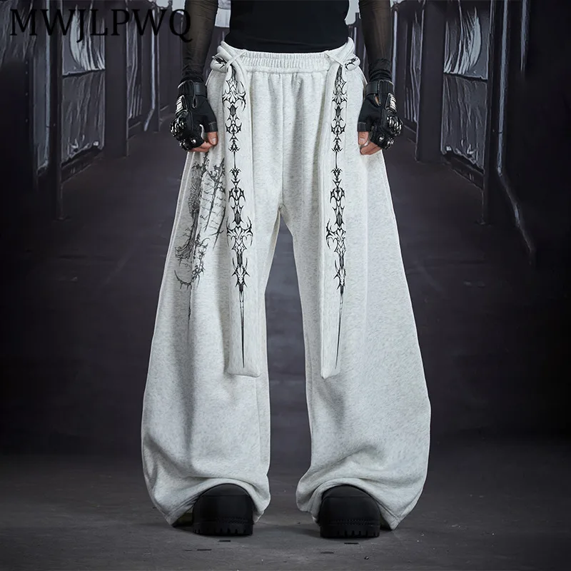 

MWJLPWQ New Printed Detachable Ribbon Multi-Way Wear Men's Pants High Street Loose Casual Machete Wide Leg Sweatpants 13034