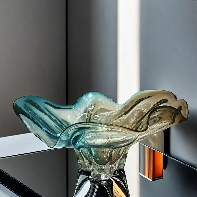 PZ Modern thickened glass fruit bowl living room coffee table dining table top creative glass storage tray ornament