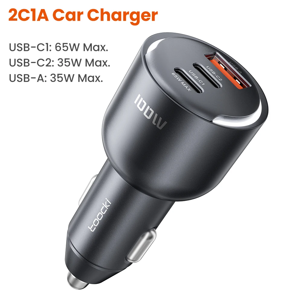 Toocki 100W USB C Car Charger PPS PD3.0 Type C Fast Charge LED Light Car Phone Charger For iPhone 15 Xiaomi Huawei Samsung