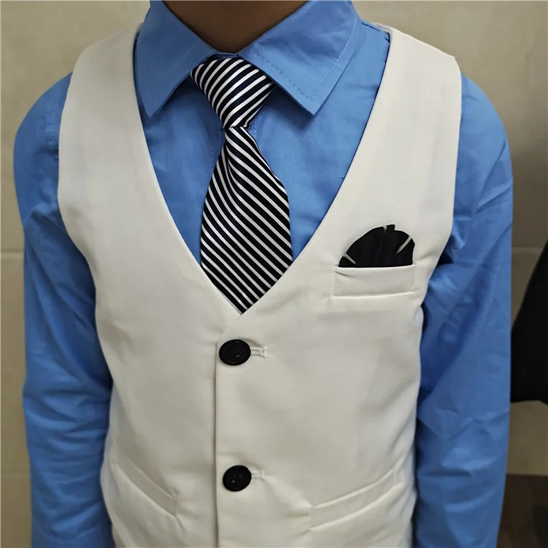 Wedding Suit For Boys Children White Jacket Vest Pants Bowtie 4PCS Photograph Suit Gentleman Kids Birthday Ceremony Costume