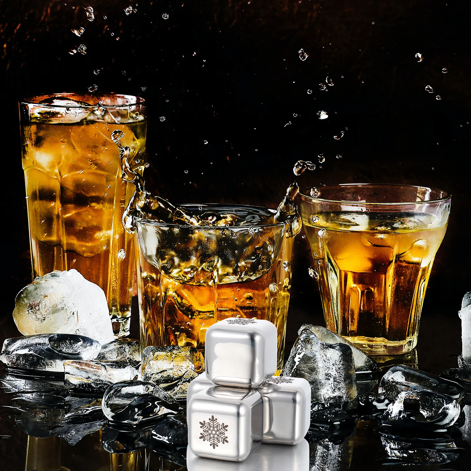 

1Set Ice Wine Stone Set Stainless Steel Reusable Whiskey Cooler Wine Chiller Beverage Cubes Stainless Steel Ice Cube