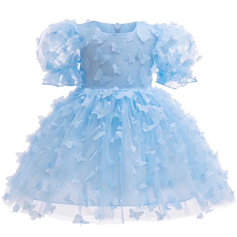 Girls 3D Butterfly Bubble Sleeves Princess Dress Children\'s Fashion Lace Dress Carnival Banquet Performance Clothing