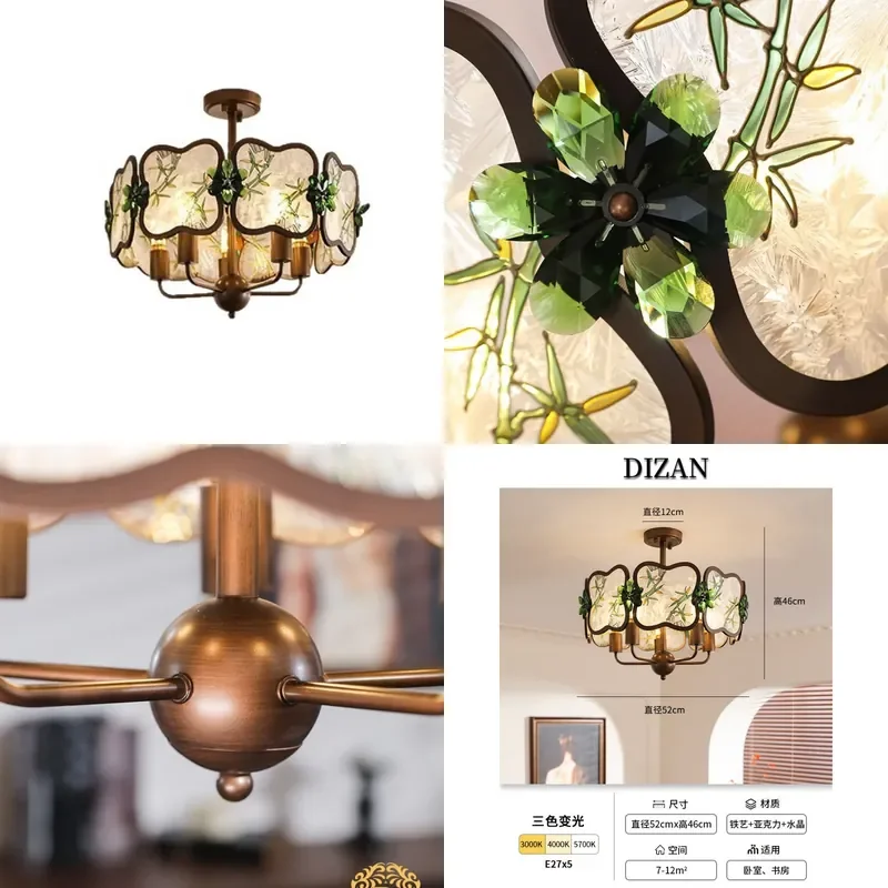 Retro Medieval Wrought Iron Chandelier Zen Enamel Finish Creative Simple Lighting for Bedroom Guest Dining Room