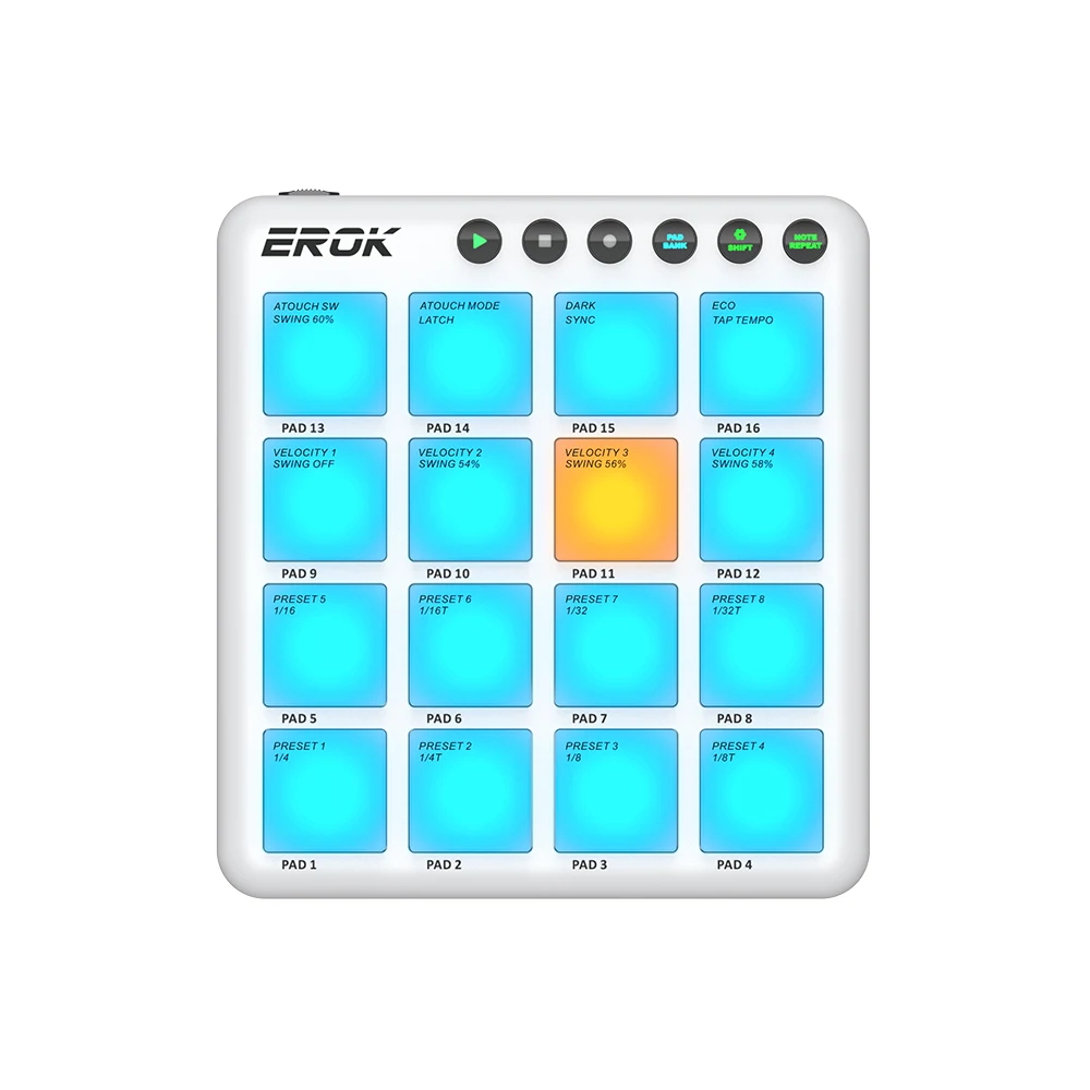 EROK Wireless 16 Pad MIDI Controller USB-C Velocity Aftertouch Beat Maker Portable DAW Drum Pad for Studio Live Music Creation view 3