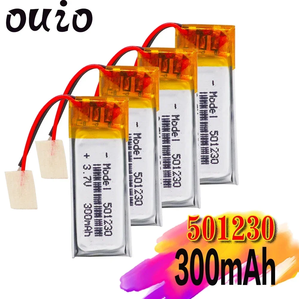 1/2/4pcs 3.7V 300mAh 501230 Lithium Polymer Li-Po Rechargeable Battery For DIY Mp3 GPS bluetooth headphone headset