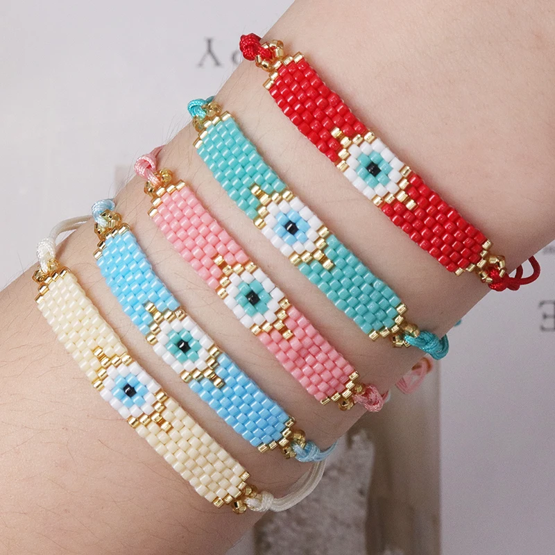 BLUESTAR Delicate Devil\'s Eye Bracelets for Women Multicolored Miyuki Beaded Vacation Friendship Jewelry Wholesale