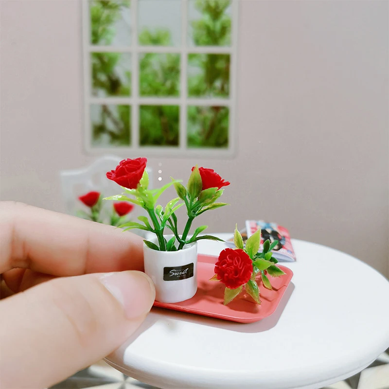 Planta de flores para casa de muñecas, accesorios de bonsái en miniatura, figuritas para decoración del hogar, artesanía, 1/6, 1/12