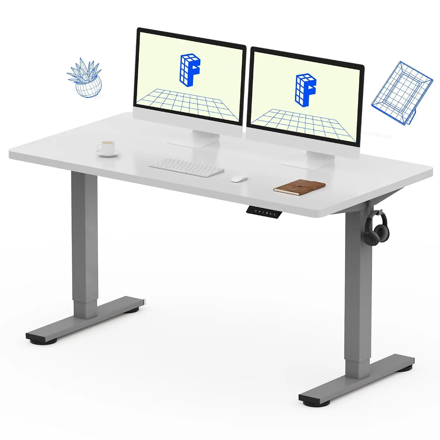 Electric Standing Desk White 55x28 Inch Height Adjustable Home Office Workstation, Customized