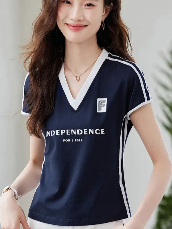 

Spor Cotton T-irt Women's Summer New Sle ort Sve Thin Design oulder Fit Streetwear Polyester Blend Moisture ng