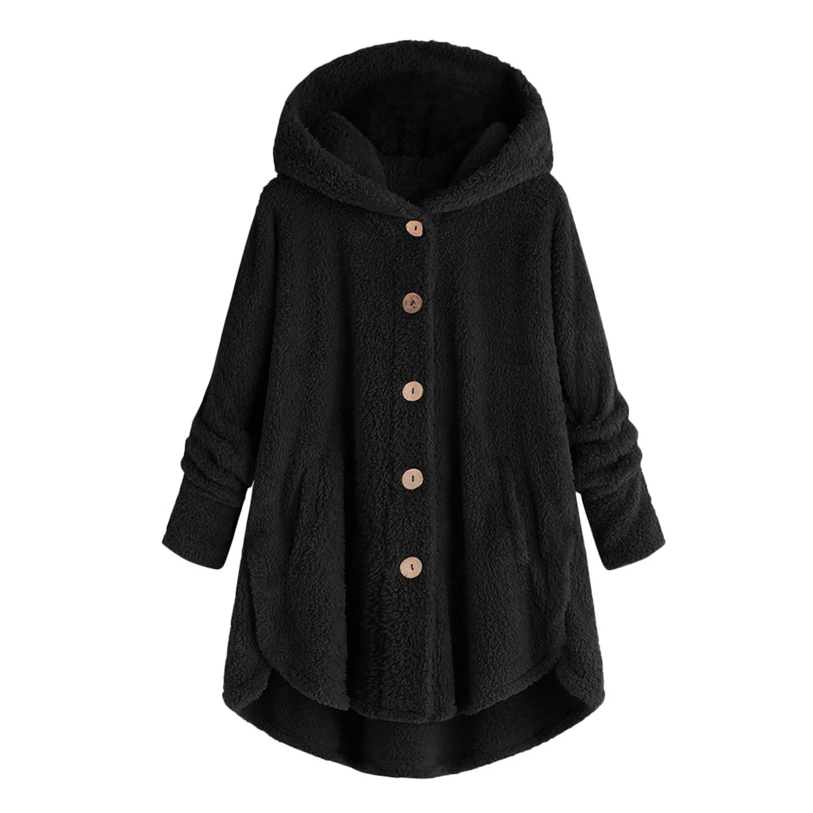 Winter Warm Jacket Fashion Hoodies Women Button Tops Hooded Loose Cardigan Jacket Coat Winter Button Streetwear Sweatshirt