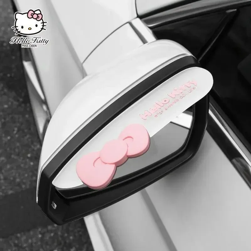 Sanrio Car Rear View Mirror Rain Shield Hello Kitty Cartoon Non-Destructive Installation Car Reflector Sunshade Car  Accessories