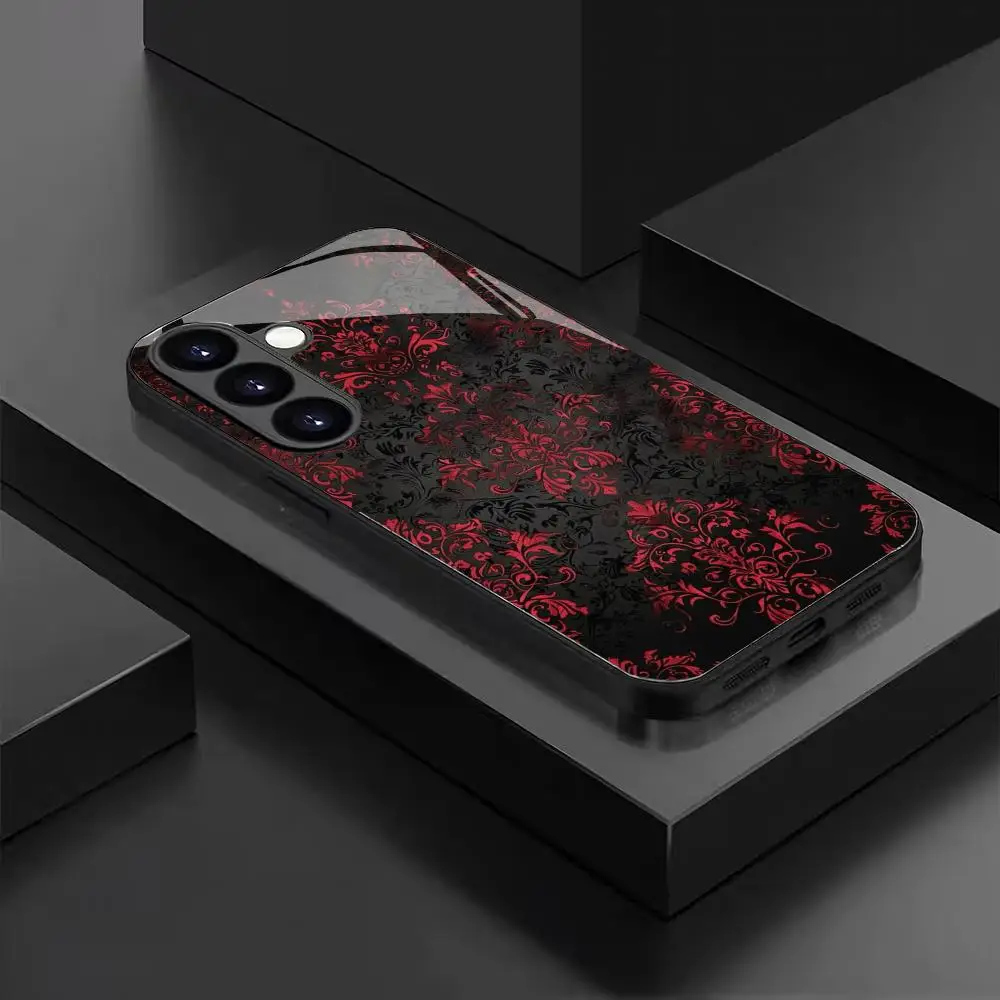 Retro floral tempered glass phone case suitable for Samsung Galaxy S26 S25 S24 S23 S22 S20 FE/Ultra/Plus anti drop back cover