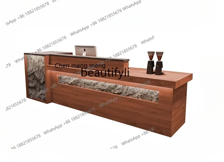 

A182 C Industrial style coffee shop bar counter wood color bed and breakfast teahouse hotel Chinese reception front desk checko