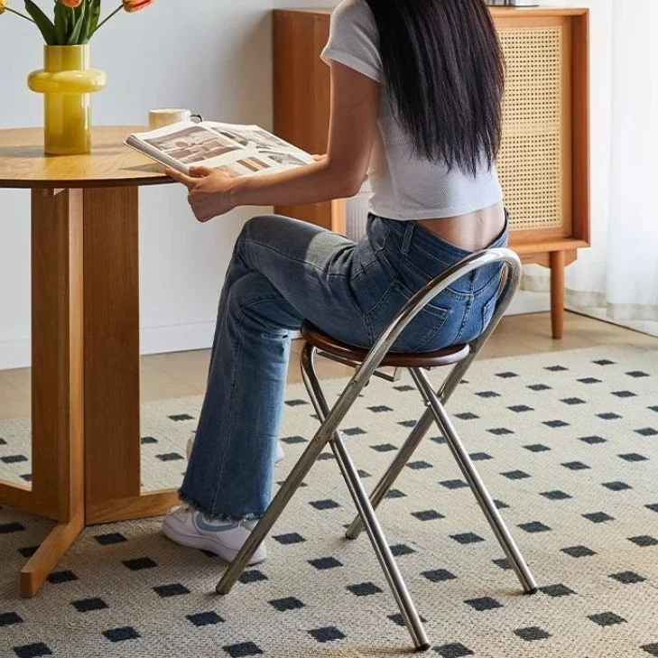 Retro Dining Chair, Chic Leisure Chair with Backrest for Home, Ideal for Light & Dark Decor Style, Foldable, Electroplated Frame image 3