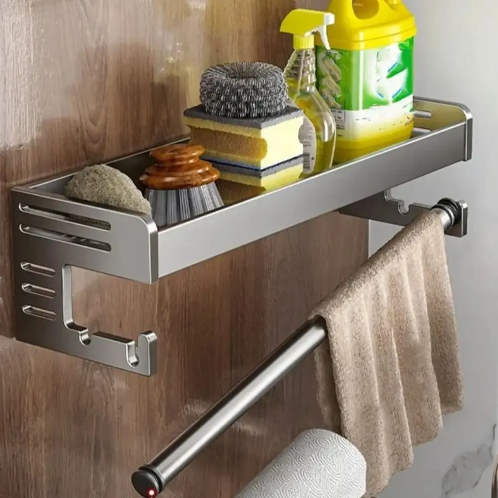 30/40CM Kitchen Storage Rack Space Saving Aluminium Bathroom Rack with Hook Utensil Rack Seasoning Bottle Storage