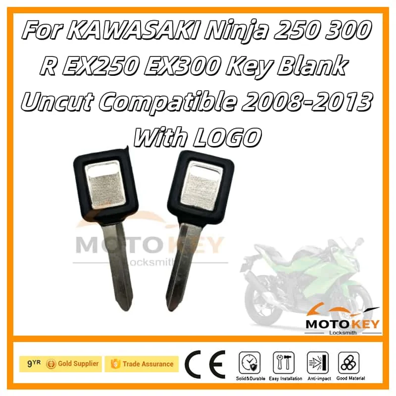 

for KAWASAKI NINJA 250 300R EX250 EX300 ZX250R ZX300R NINJA250R S Motorcycle Uncut Key Blank Compatible with 2008-2013 Models