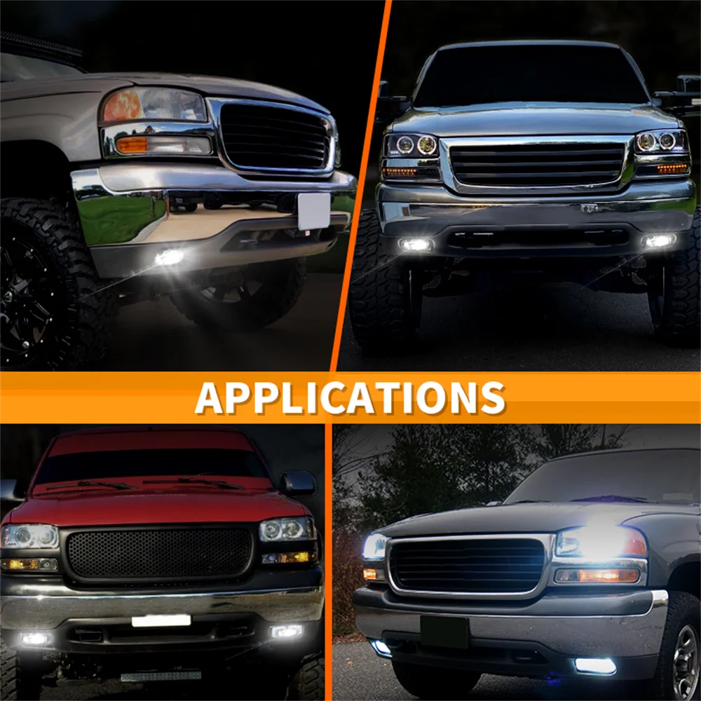 LED Fog Lights For GMC Sierra 1500 2500 3500 /Yukon XL 2001 2002 2003 2004 2005 2006 6300k Bumper Clear Lens Driving Lamp