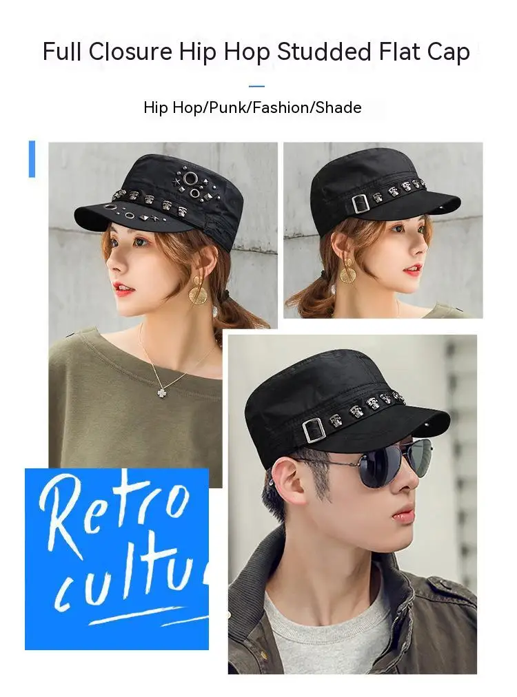 Männer Frauen Baseball Kappe Schädel Niet Flache Top Großen Kopf Hut Outdoor Freizeit Hüte Hip Hop High Street Tanzen K-pop – Detail 5