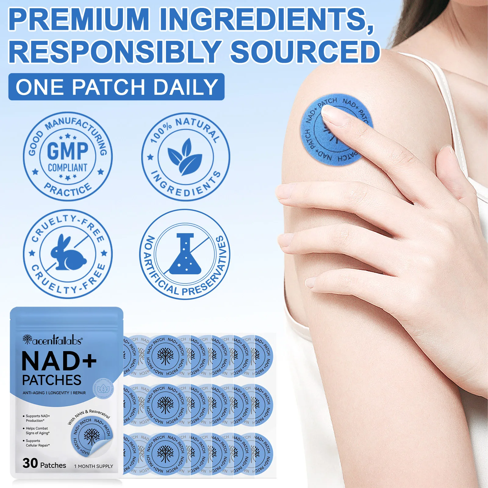30 Parches de NAD+ para el Control de Peso, Fáciles de Usar, Adhesivos para la Pérdida de Peso, Parche para el Cuidado Corporal