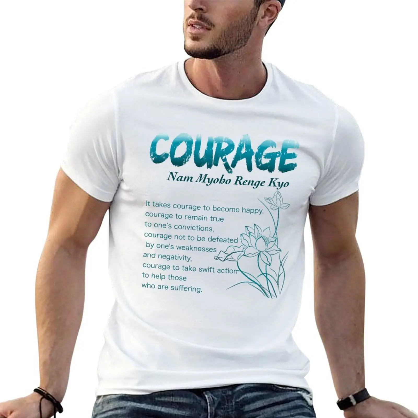 Courage - Nam Myoho Renge Kyo - T-shirt bouddhiste, T-shirt de sport basique à manches courtes