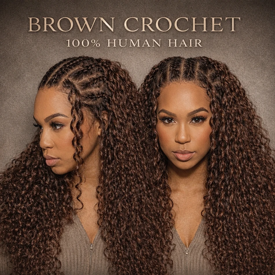 Pequenas espirais encaracolados crochê cabelo humano pena-linha invisível sem nós cabelo de crochê para mulher # 4 Torção Trança Marrom Chocolate