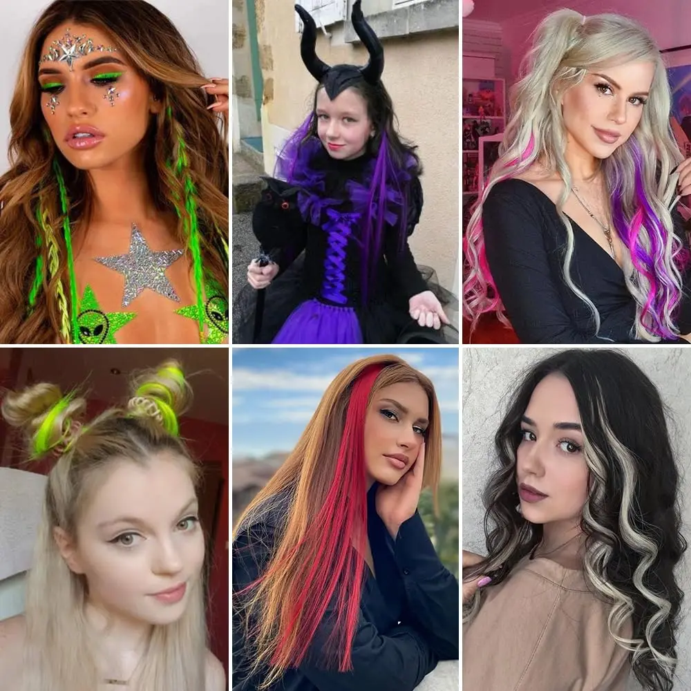 Clip per estensioni dei capelli da 22 pollici, 6/12 pezzi Estensioni dei capelli rosa Estensioni dei capelli colorati Punti salienti del partito Capelli sintetici lunghi